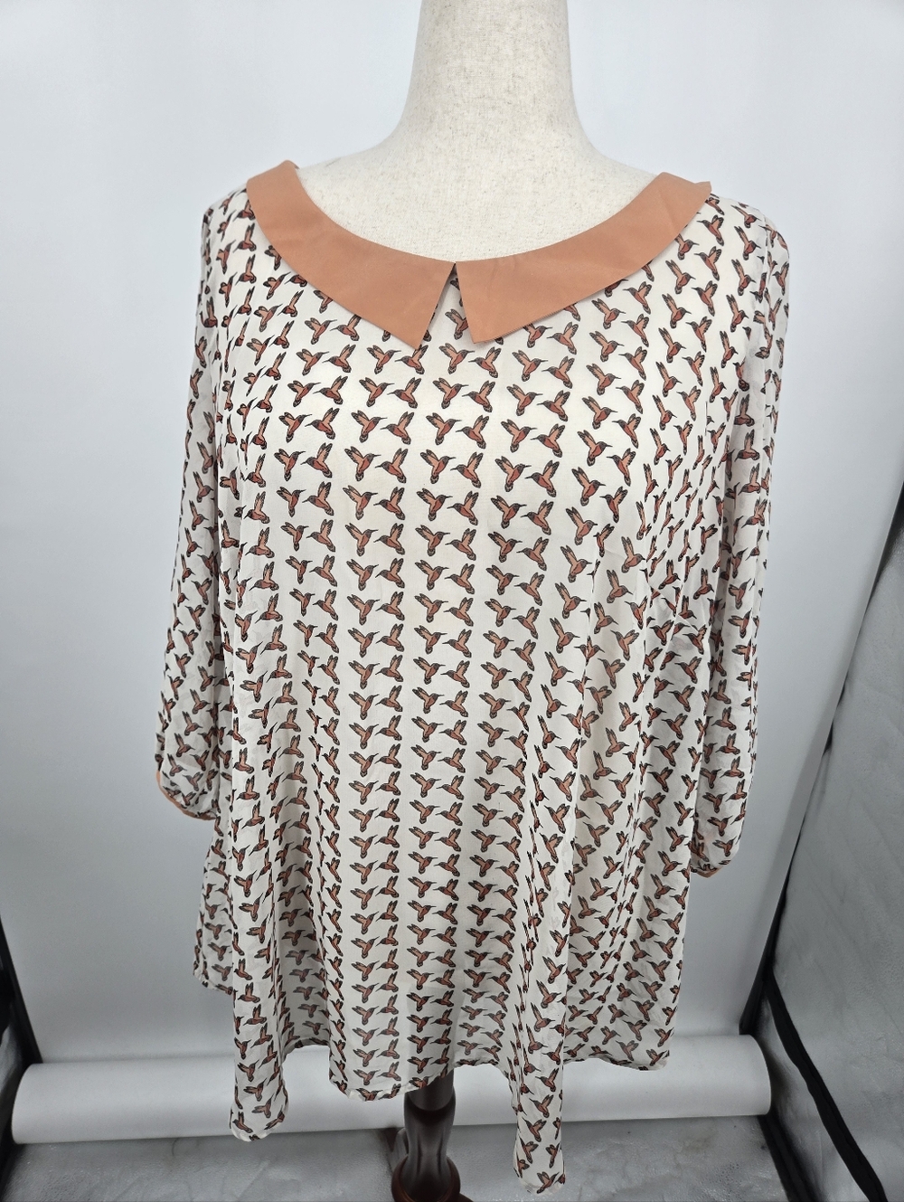 Daniel Rainn Orange White Hummingbird Blouse 3X (7736)